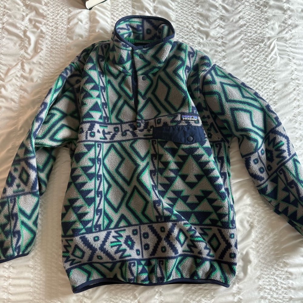 Patagonia Synchilla Geometric Fleece Pullover - Green and Blue